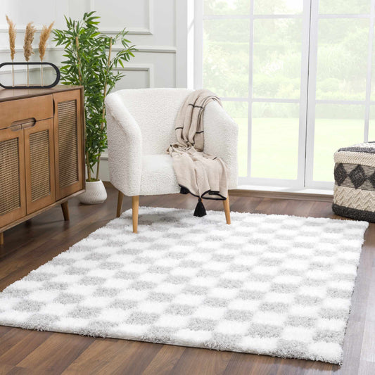 Gray Checkered Area Rug