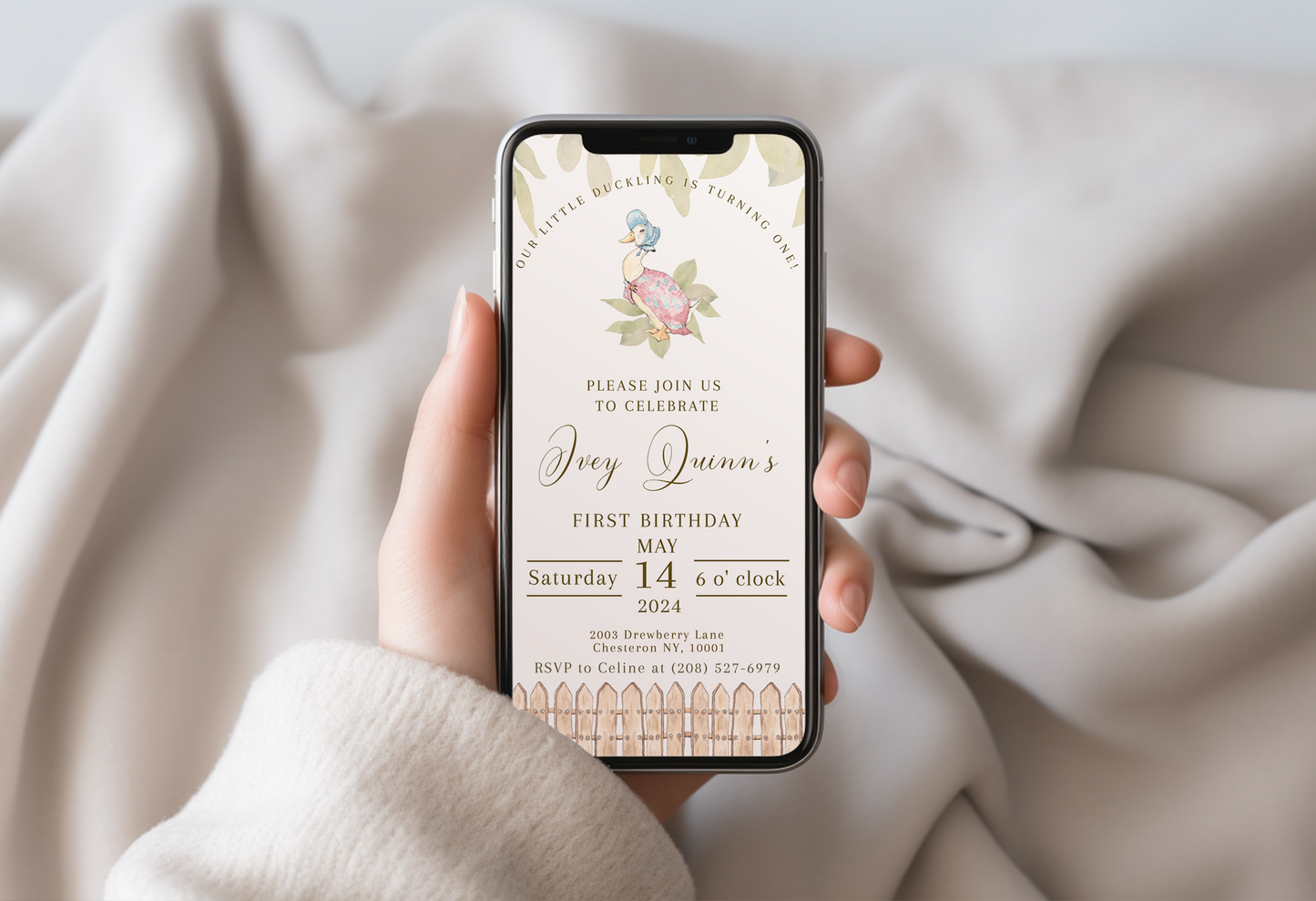 Jemima Puddleduck 1st Birthday Invitation Template