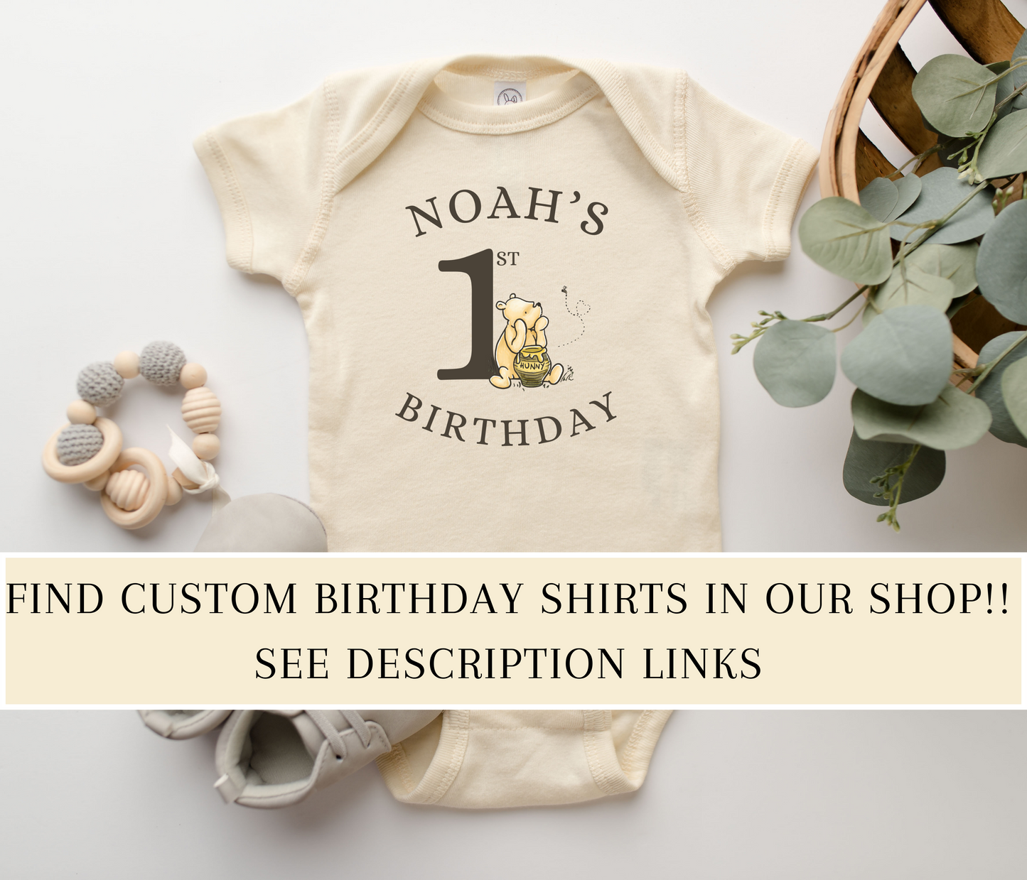 First Birthday Pooh Bear Editable Invitation