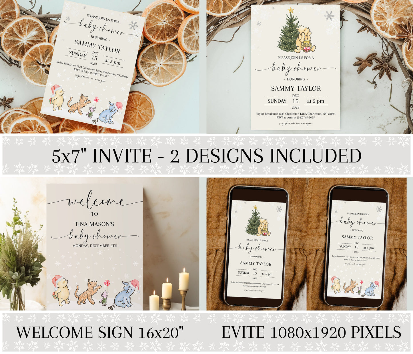 Christmas Pooh Bear Baby Shower Templates