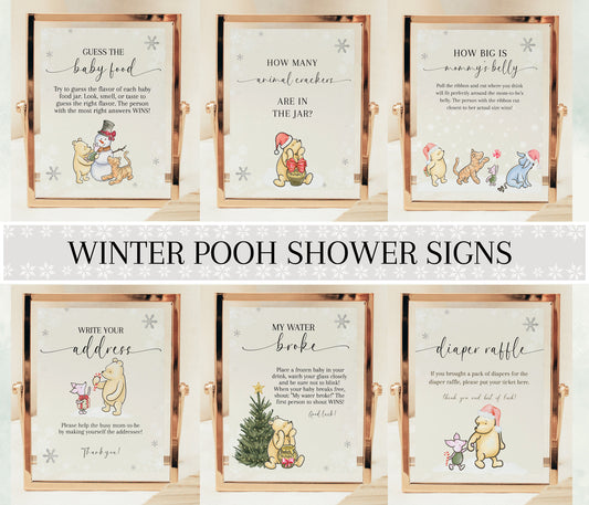 Christmas Pooh Baby Shower Sign Pack