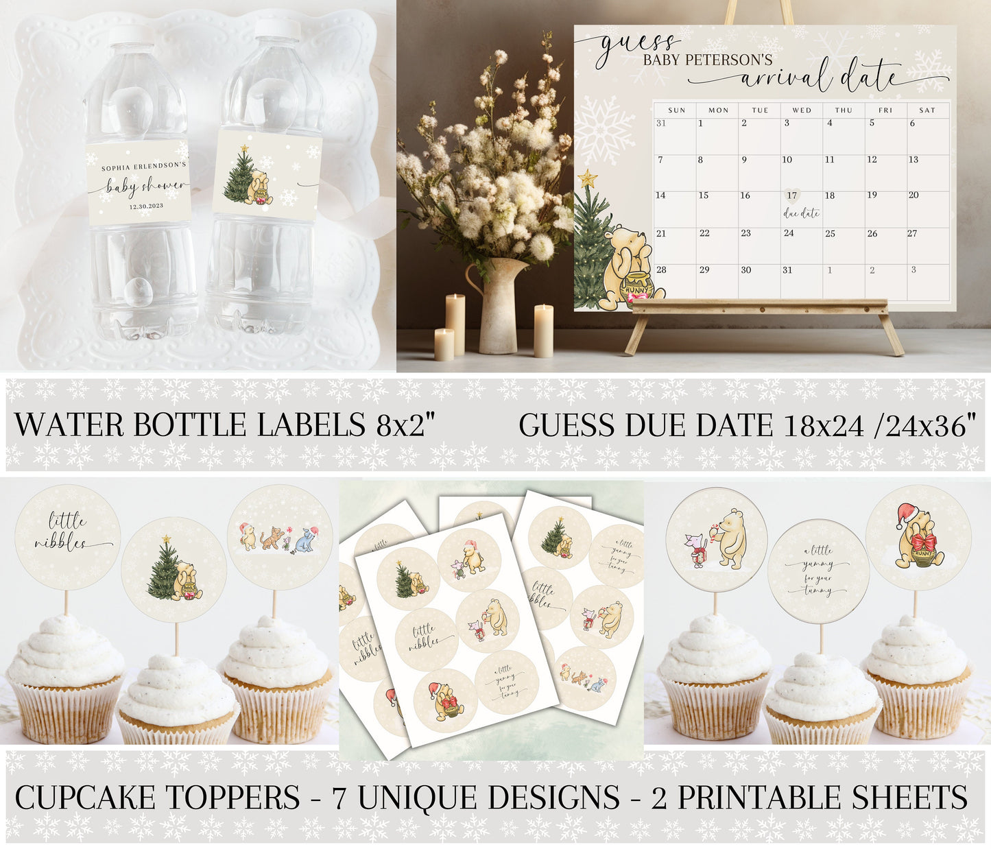 Christmas Pooh Bear Baby Shower Templates