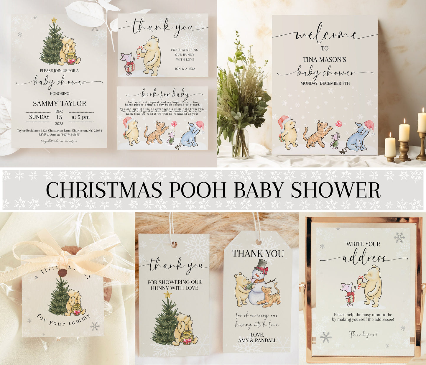 Christmas Pooh Bear Baby Shower Templates