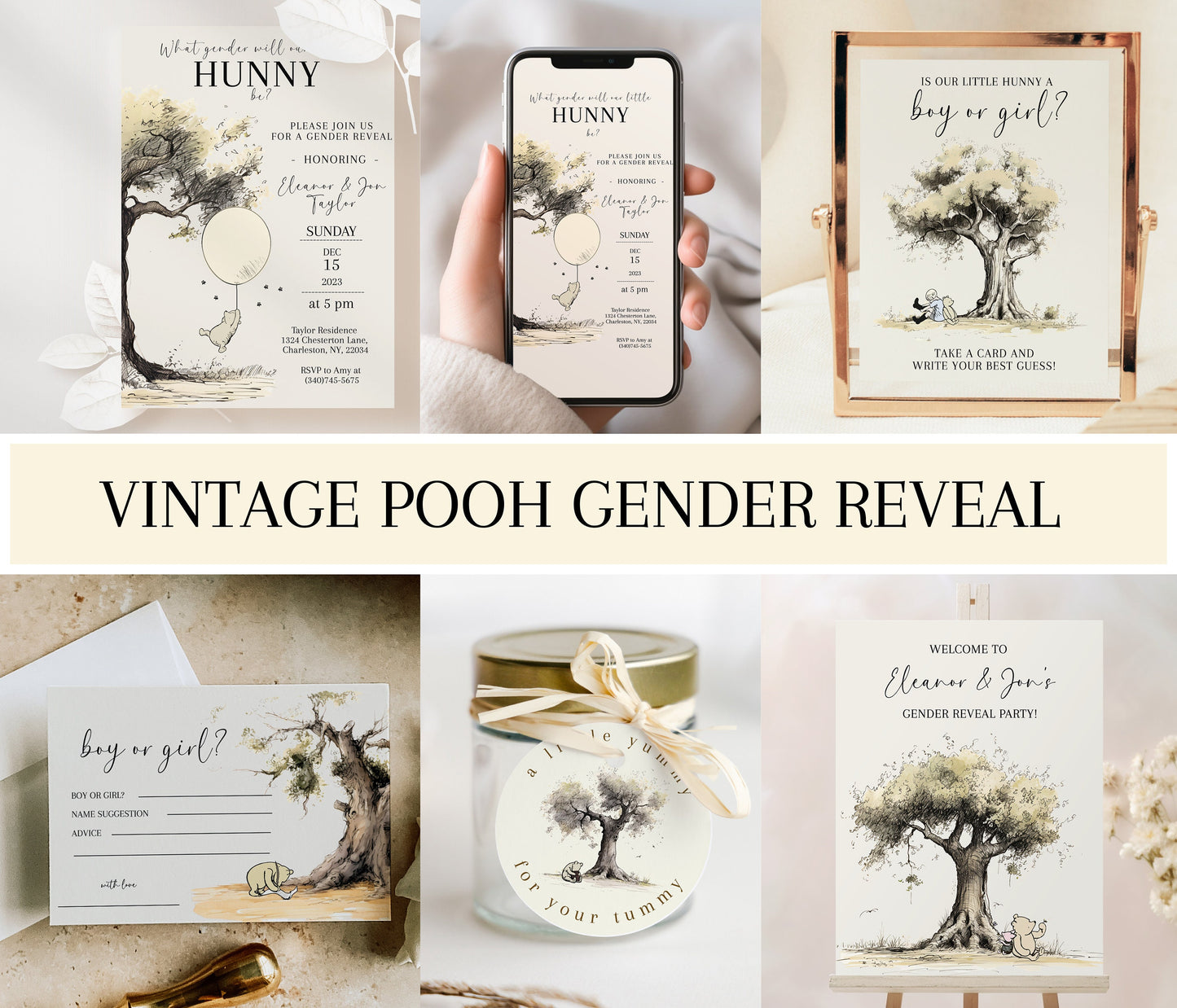 Classic Pooh Gender Reveal Invitation Suite