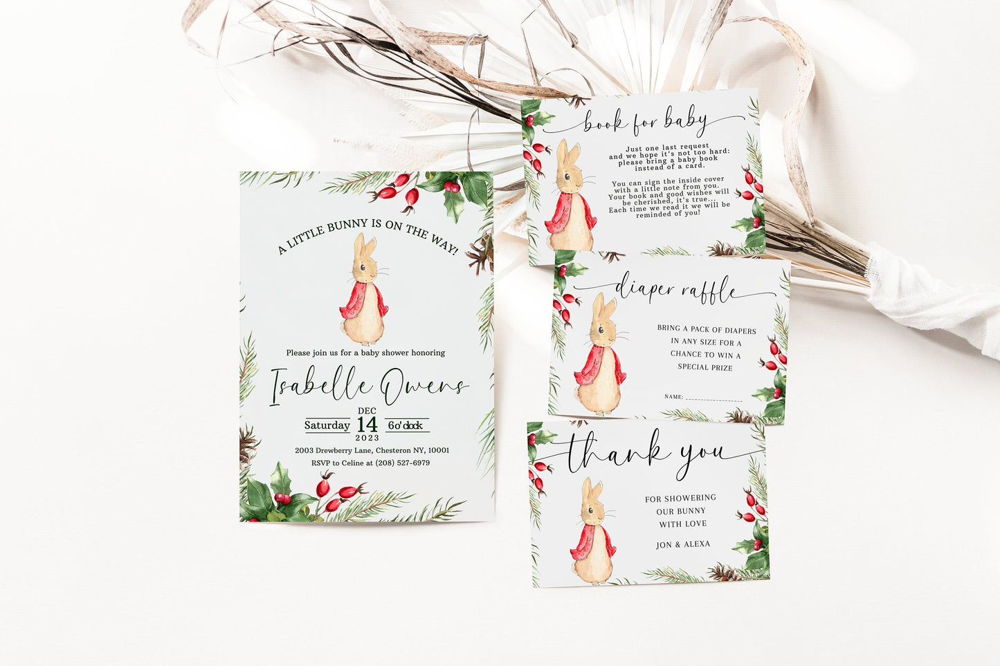 Christmas Peter Rabbit Baby Shower Invitation Suite