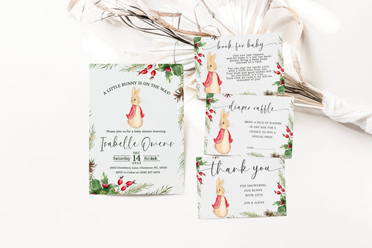 Christmas Peter Rabbit Baby Shower Invitation Suite