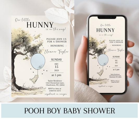 Pooh Bear Boy Baby Shower Invitations