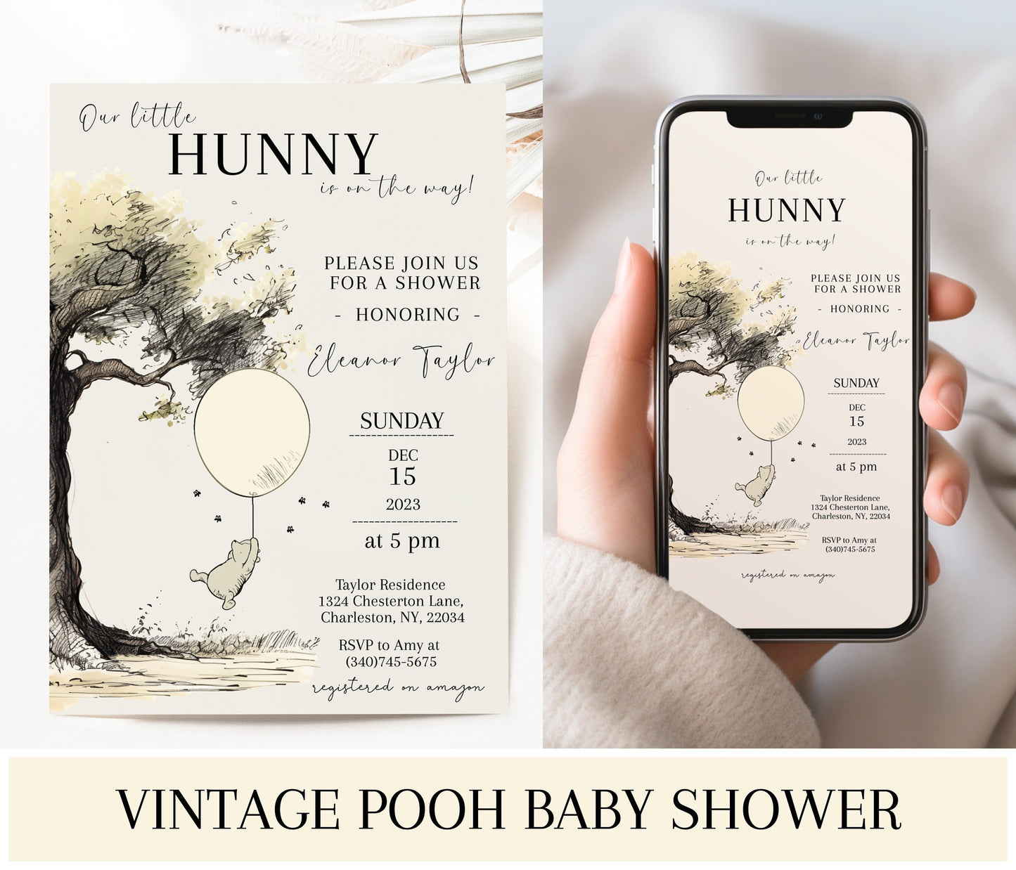 Vintage Pooh Bear Baby Shower Invitations