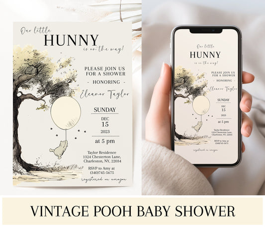Vintage Pooh Bear Baby Shower Invitations