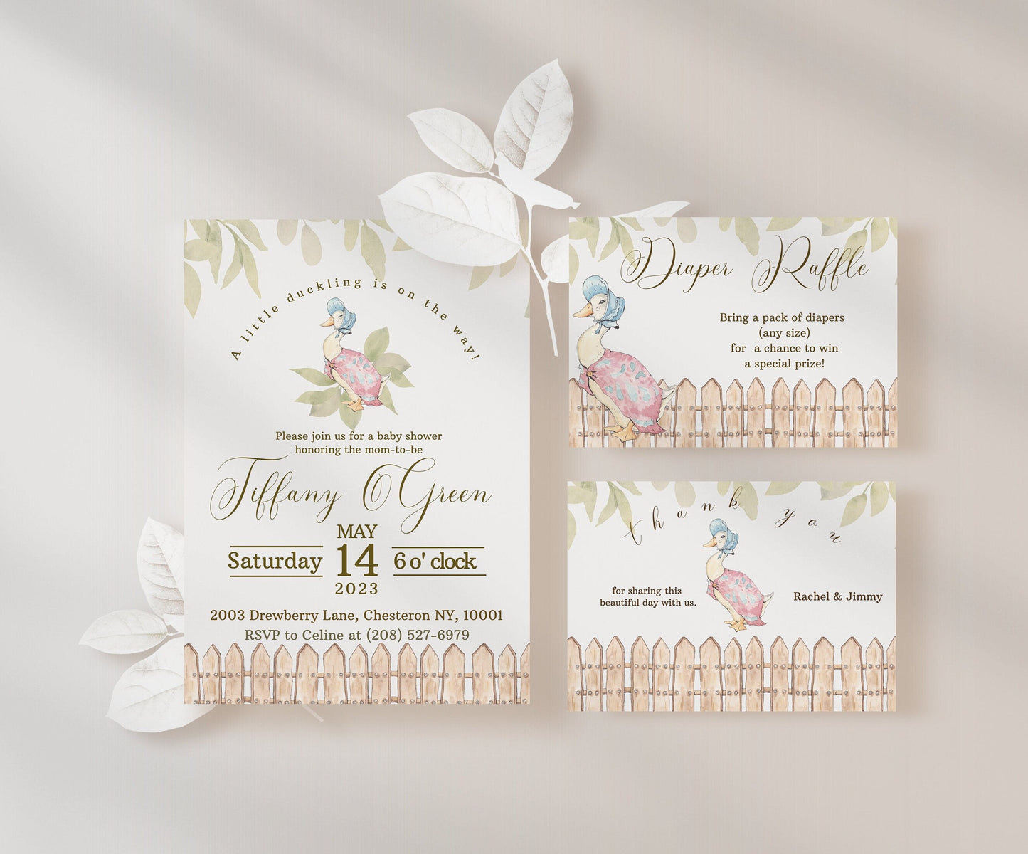 Jemima Puddleduck Baby Shower Invitation Suite Template
