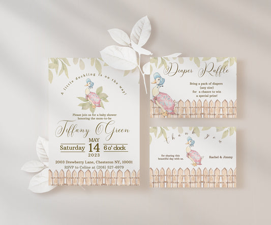 Jemima Puddleduck Baby Shower Invitation Suite Template