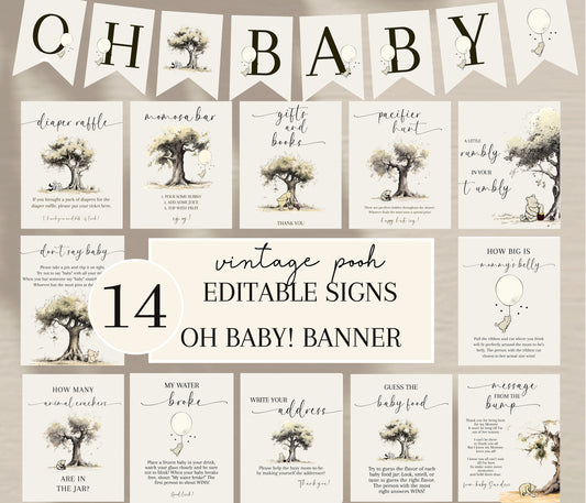 Vintage Winnie the Pooh Baby Shower Signs
