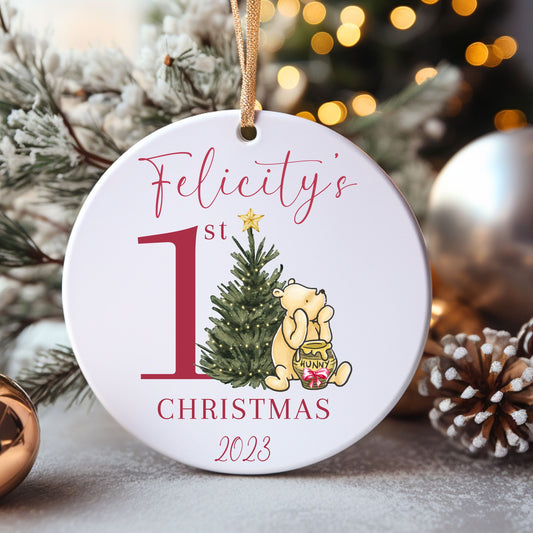 Customized Pooh 1st Christmas Baby Ornament