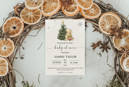 Winter Pooh Baby Shower Invitation Templates
