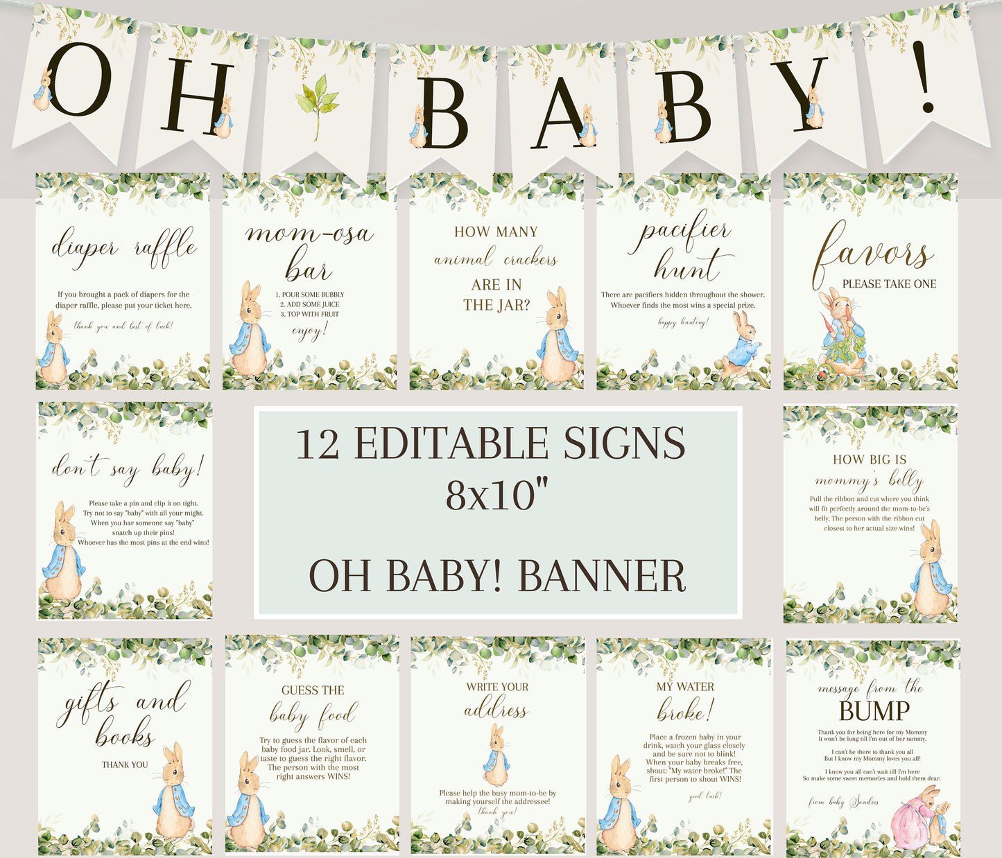Peter Rabbit Baby Shower Signs Pack