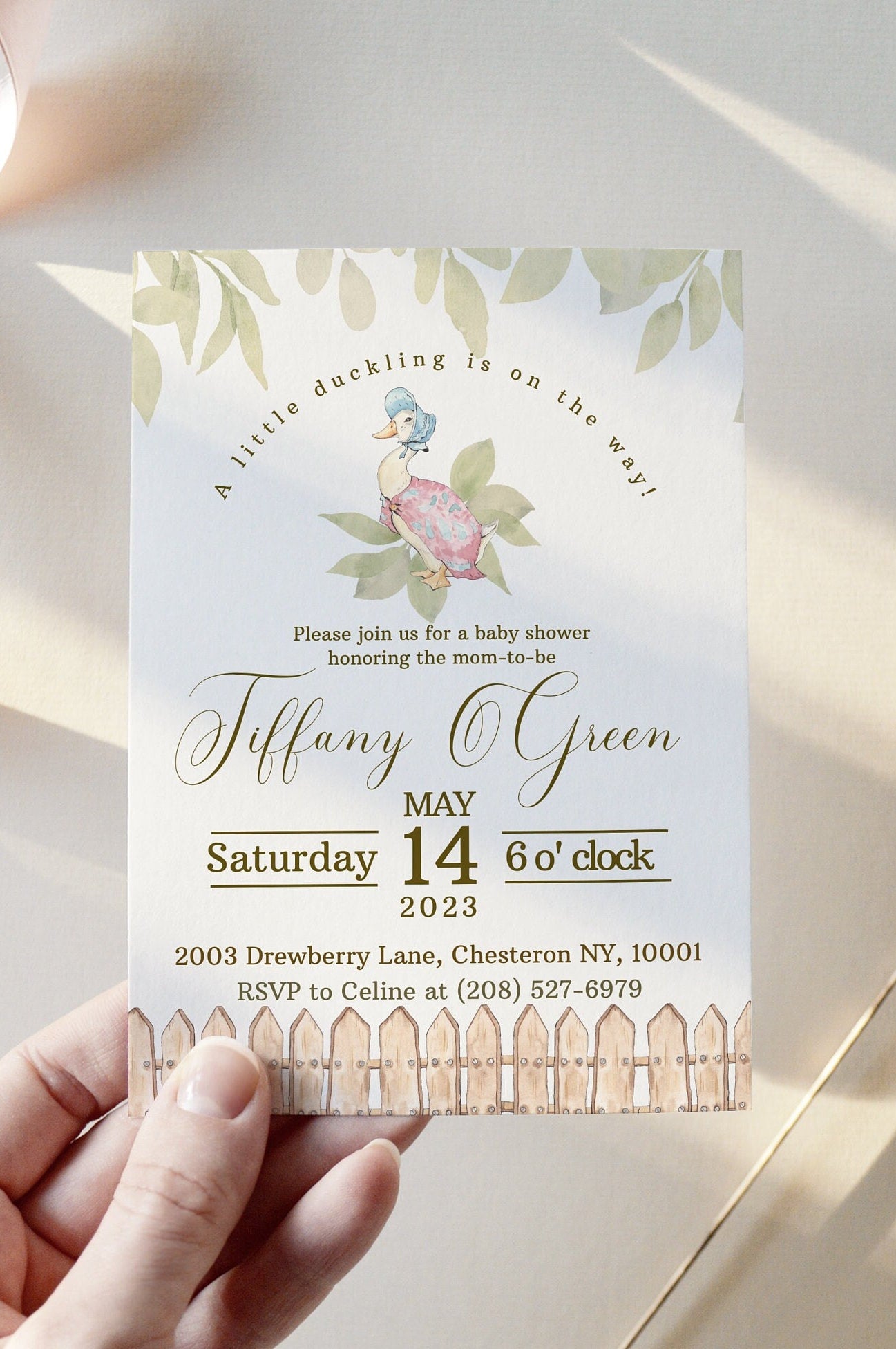 Jemima Puddleduck Baby Shower Invitation Suite Template