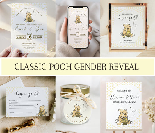 Classic Winnie the Pooh Gender Reveal Invitation Bundle