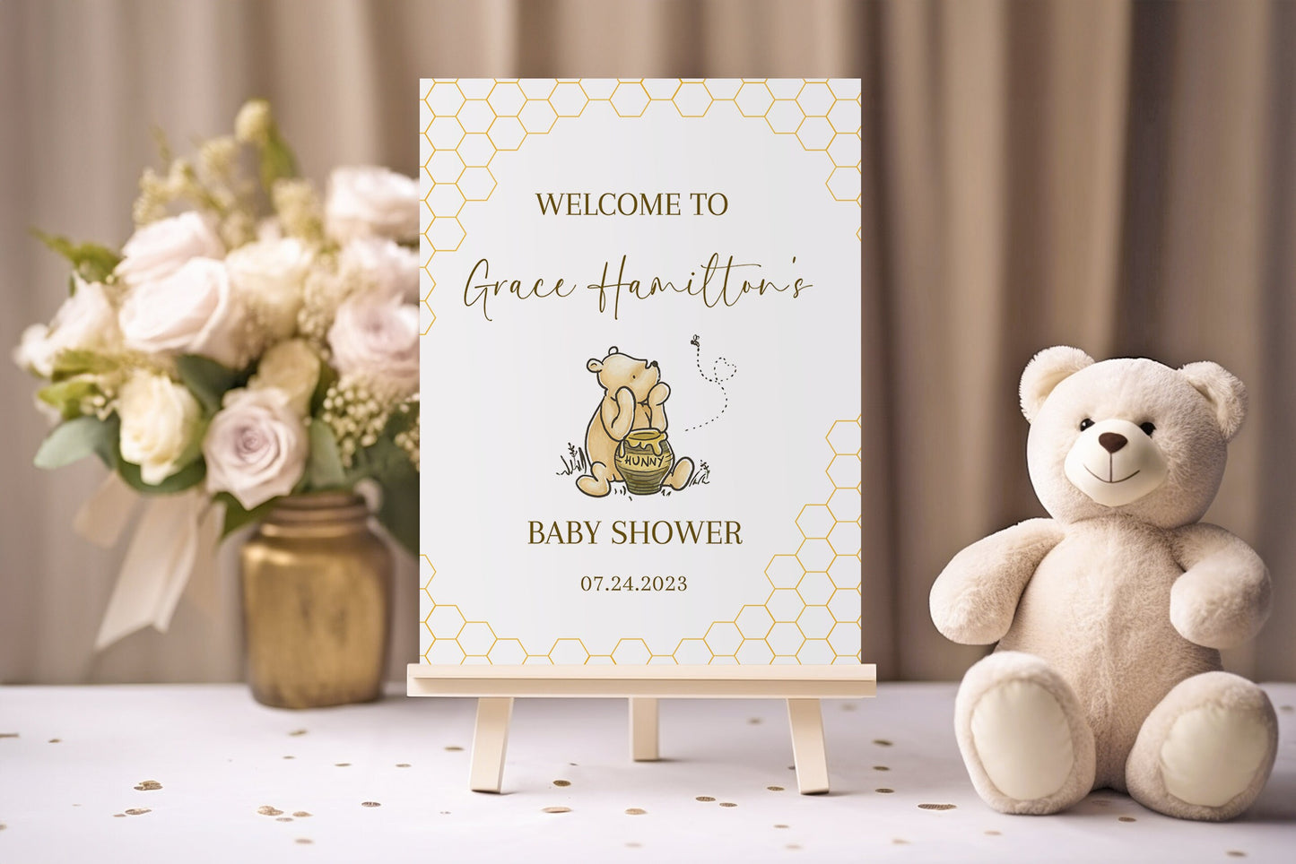 Winnie the Pooh Baby Shower Editable Welcome Sign