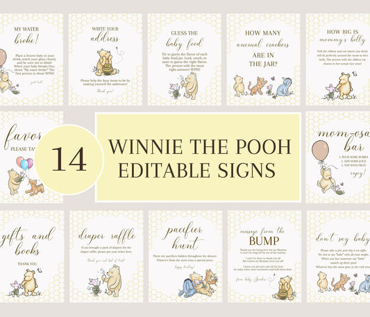 Classic Winnie the Pooh Baby Shower Sign Bundle