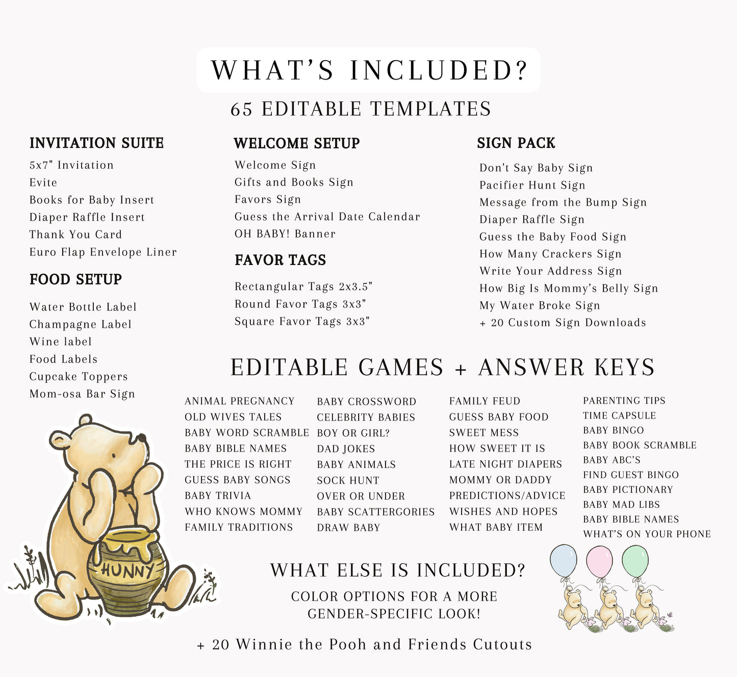 Classic Winnie Pooh Baby Shower Invitation Bundle