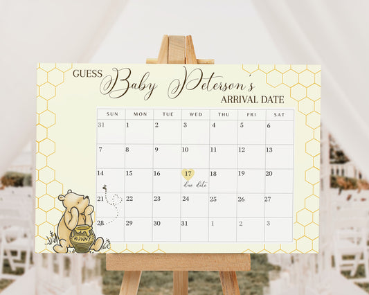 Editable Winnie the Pooh Baby Shower Calendar