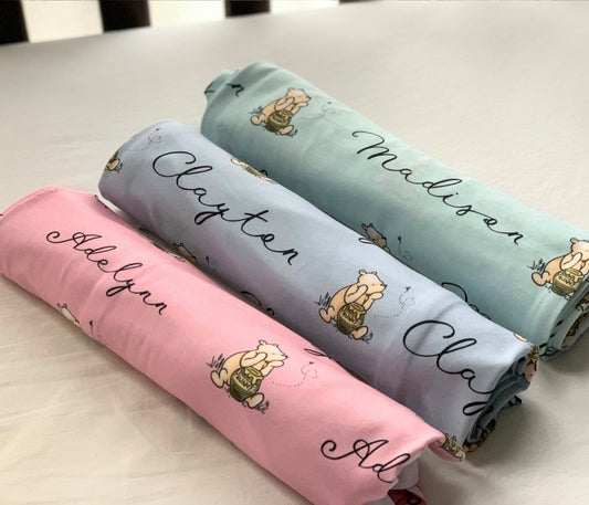 Custom Pooh Bear Swaddle Blanket
