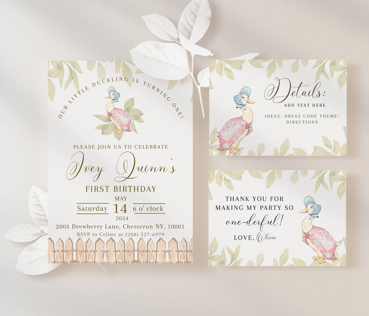 Jemima Puddleduck 1st Birthday Invitation Template