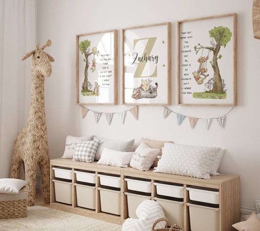 Set of 3 Personalized Name Pooh Nursery Digital Prints