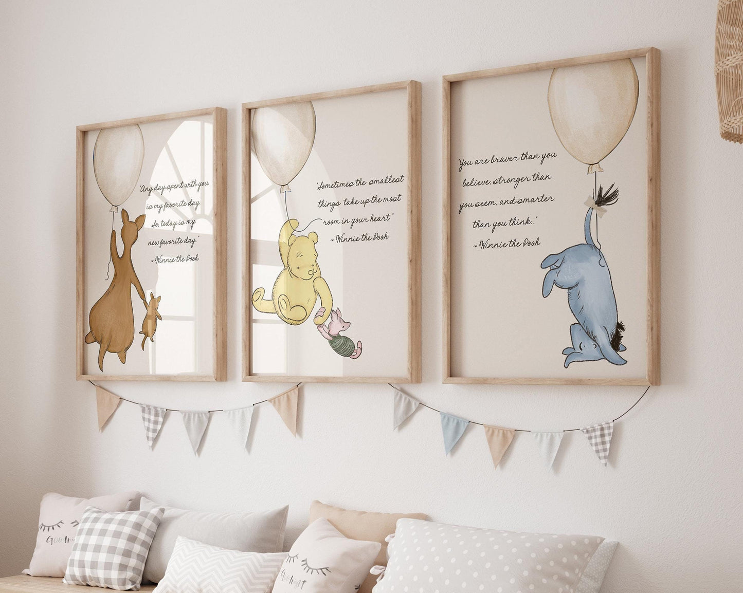 Set of 4 Winnie the Pooh Quotes Digital Nursery Prints -- BEIGE