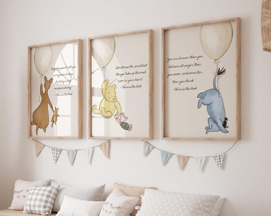 Set of 4 Winnie the Pooh Quotes Digital Nursery Prints -- BEIGE