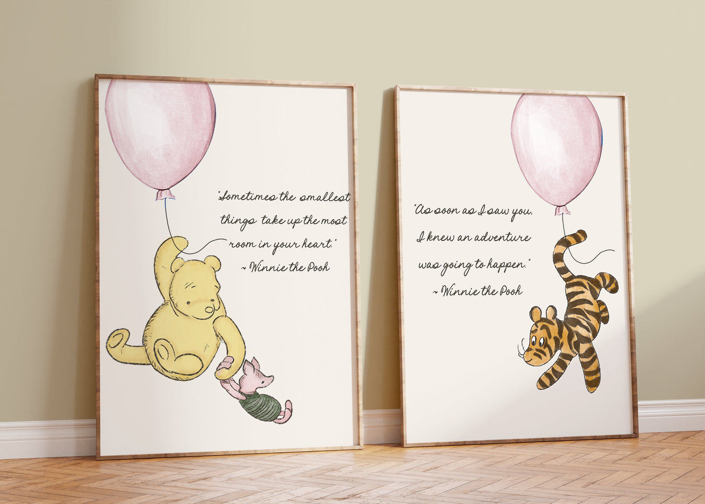 Set of 4 Winnie the Pooh Nursery Digital Prints -- ROSE