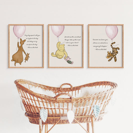 Set of 4 Winnie the Pooh Nursery Digital Prints -- ROSE