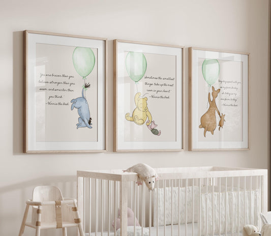 Set of 4 Pooh Bear Nursery Quote Digital Prints -- SAGE