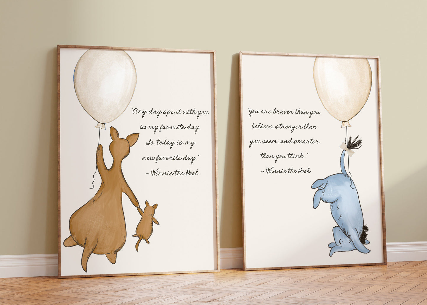Set of 4 Winnie the Pooh Quotes Digital Nursery Prints -- BEIGE