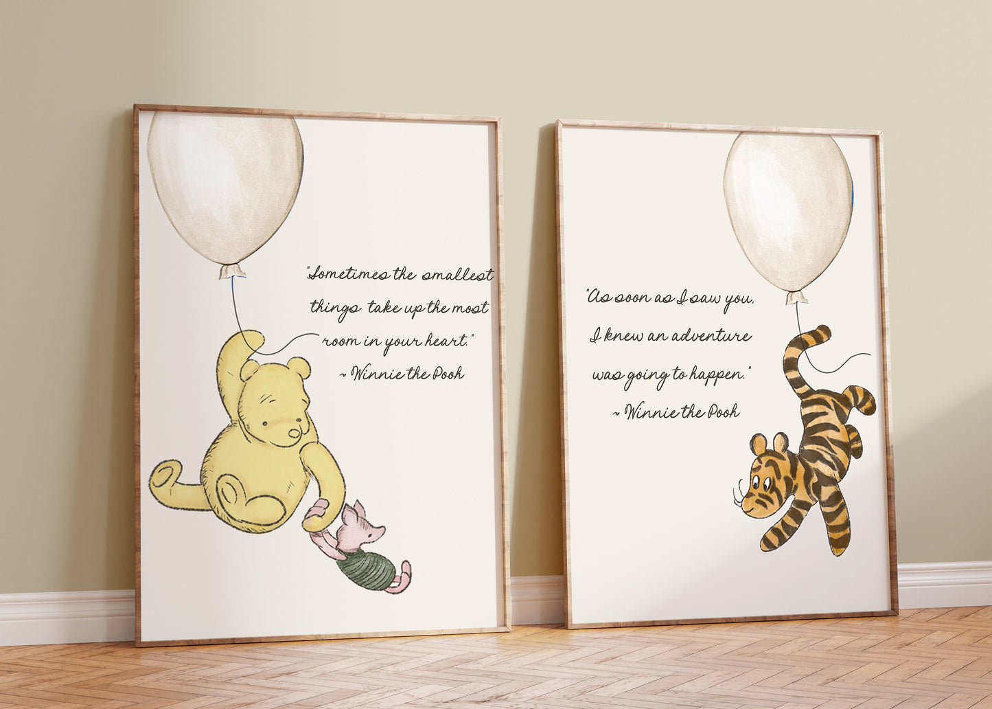 Set of 4 Winnie the Pooh Quotes Digital Nursery Prints -- BEIGE