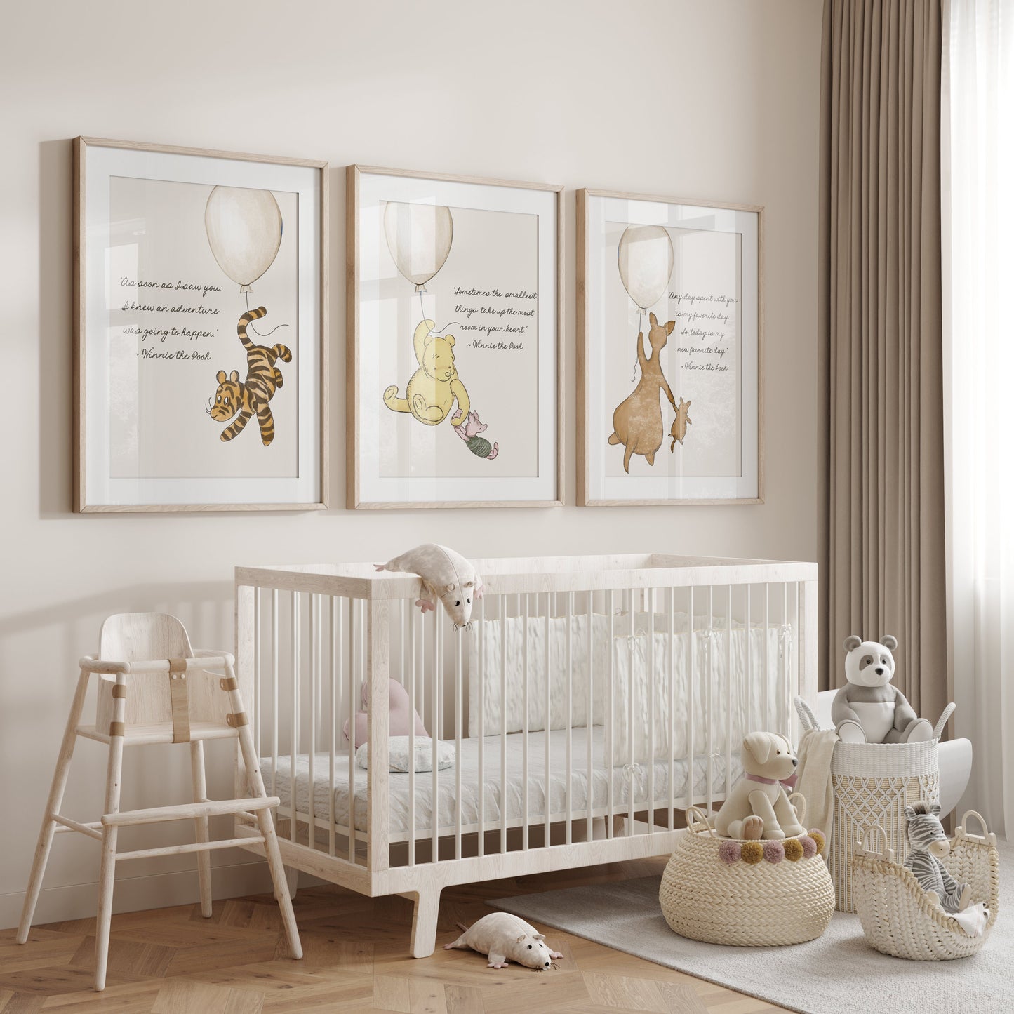 Set of 4 Winnie the Pooh Quotes Digital Nursery Prints -- BEIGE