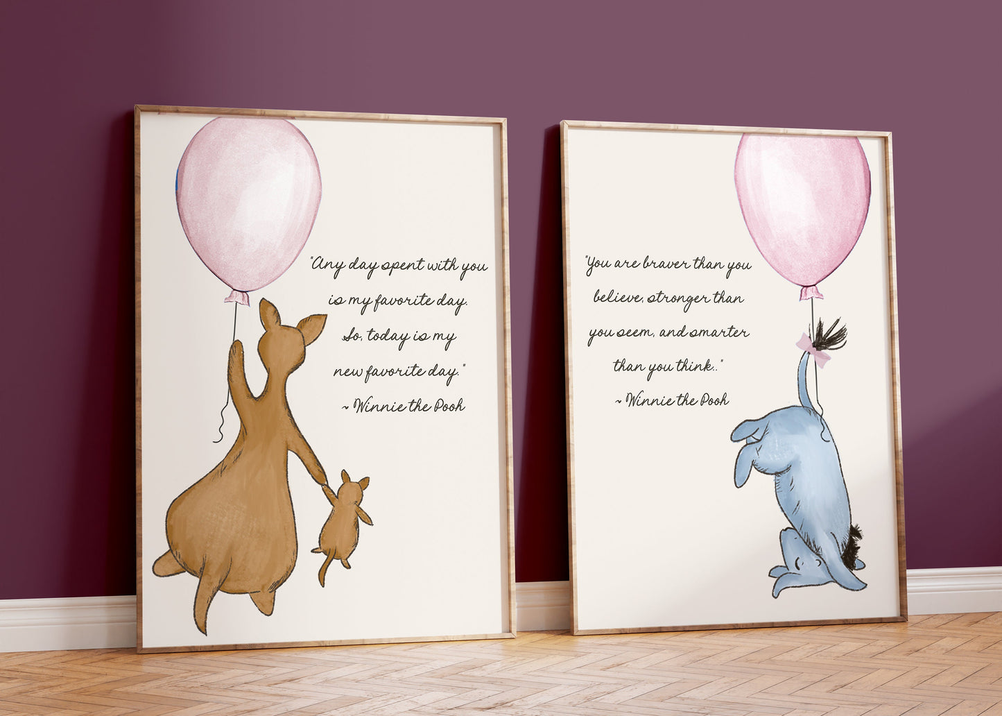 Set of 4 Winnie the Pooh Nursery Digital Prints -- ROSE