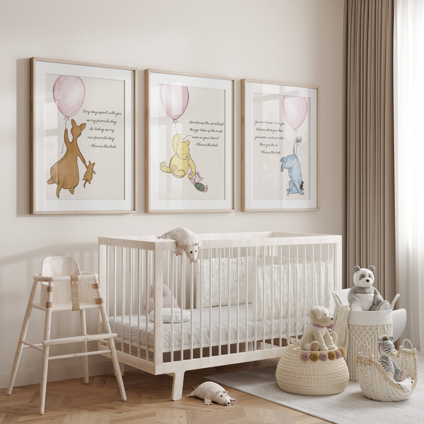 Set of 4 Winnie the Pooh Nursery Digital Prints -- ROSE