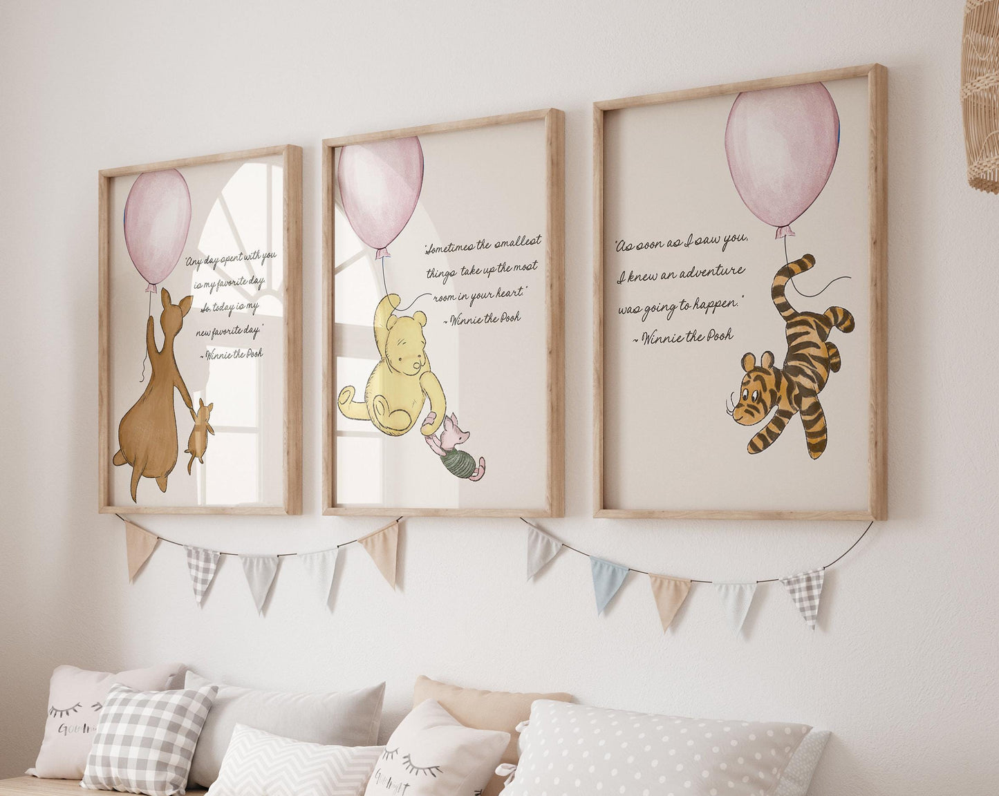 Set of 4 Winnie the Pooh Nursery Digital Prints -- ROSE