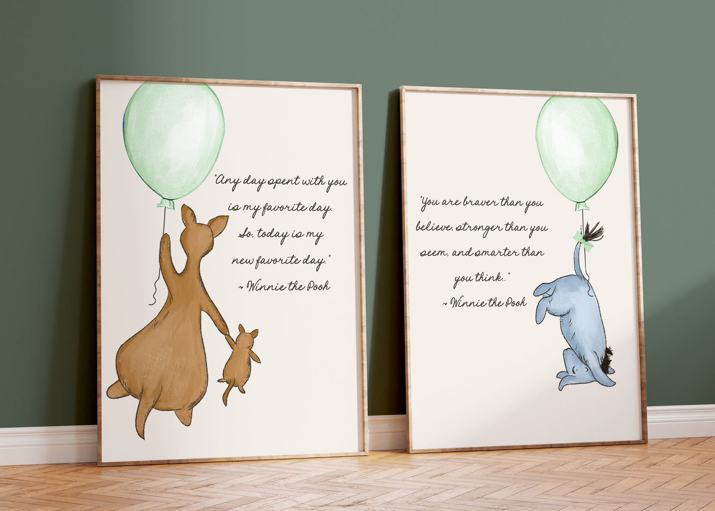 Set of 4 Pooh Bear Nursery Quote Digital Prints -- SAGE