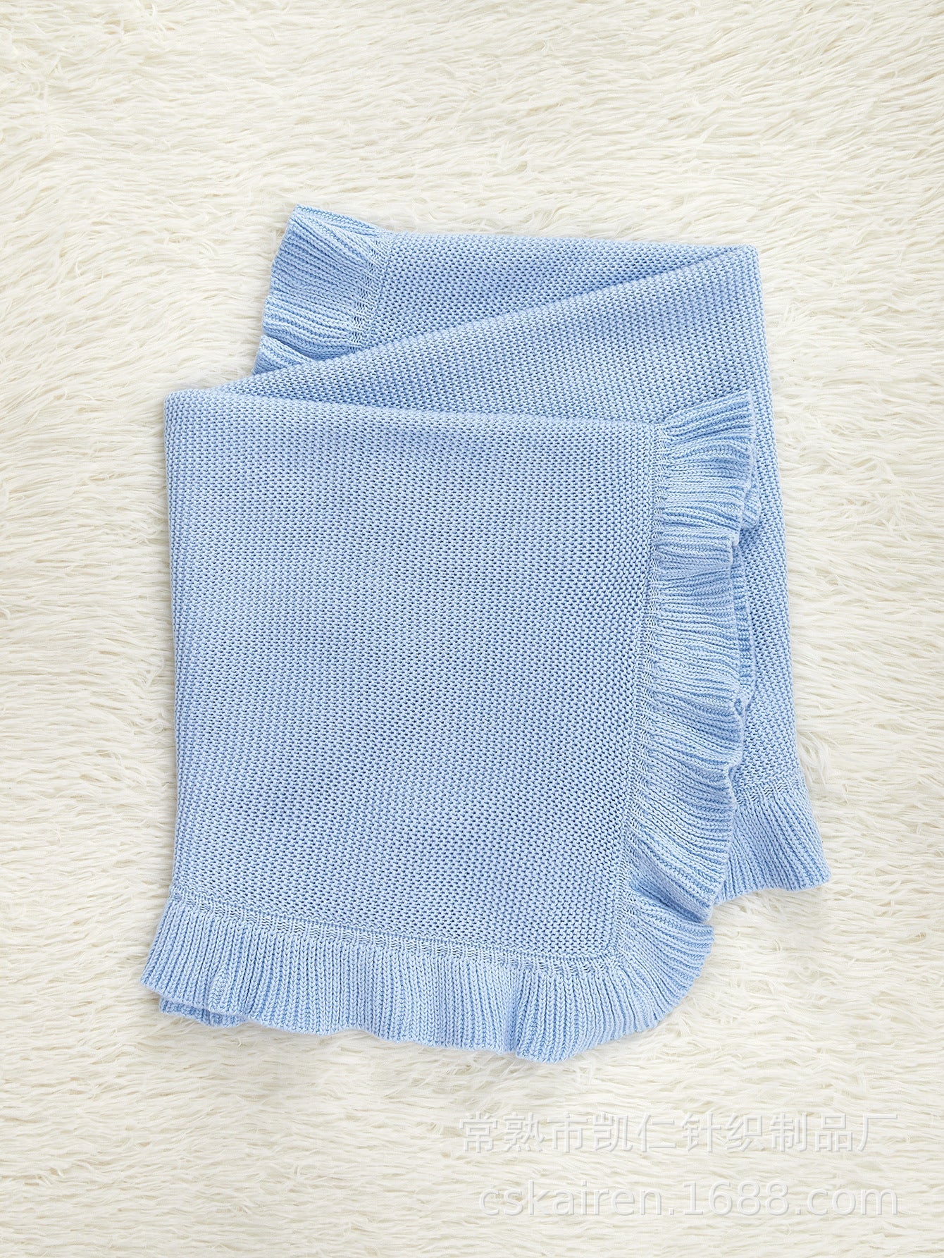 New Arrival Knitted Baby Blanket With Ruffle Trim Design: New Solid Color Pure Cotton Collection For All Seasons-5